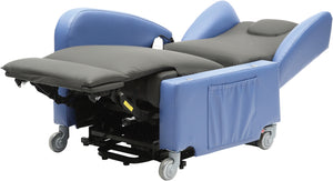 Blue and black Aidapt Brookfield Dual Motor Rise and Recline Chair oblique view reclined