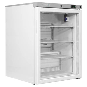 Coolmed 145L RTS Cabinet Medical Fridge glass door closed facing right