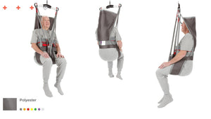 Direct Healthcare Group Hygiene High Back Sling patient hoisted three views
