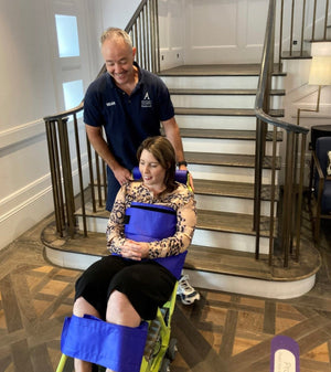 Evaccess Evacuation Equipment Trainer Training successfuly went down the stairs with an evacuation chair