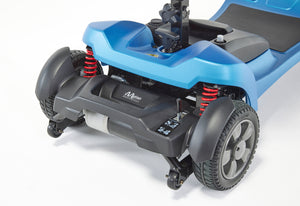 Blue Motion Healthcare Lithilite Pro, lightweight lithium battery Mobility Scooter side view swivel chair rear close up
