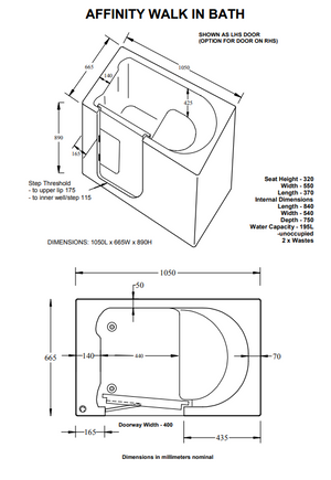 Mantaleda Affinity Deep Soak Bath specifications