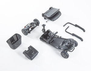 Black Motion Healthcare Airscape lightweight electric Mobility Scooter with lithium battery disassembled