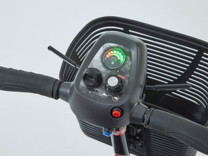 Motion Healthcare Alumina PRO, 4 Wheel, Lightweight, Electric Mobility Scooter with Lithium Battery, charcoal close up of control panel