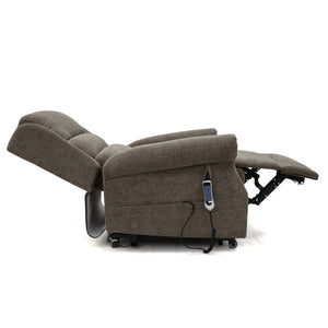 Motion Healthcare Vermont Rise and Recline Chair fully reclined full extended leg side view