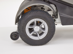 Motion Healthcare Aura, 4 Wheel, Lightweight, Electric Mobility Scooter, Lithium Battery wheel close up