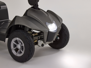 Motion Healthcare Aura, 4 Wheel, Lightweight, Electric Mobility Scooter, Lithium Battery front light on close up