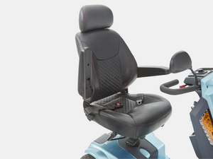 Motion Healthcare Xcite 4 Wheel, Lightweight, Electric 8mph Mobility Scooter Lithium Battery Option Aqua blue seat arm rest raised