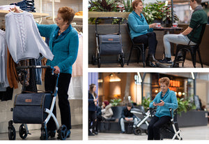 Old woman using the Rollz Flex 2 Rollator
