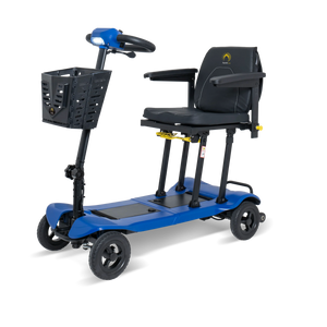 Scooterpac Atom Fold Mobility Scooter in marine blue facing south west