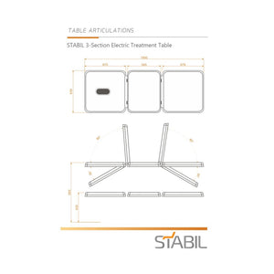 Stabil Pro 3-Section Treatment Table Black illustrated specifications