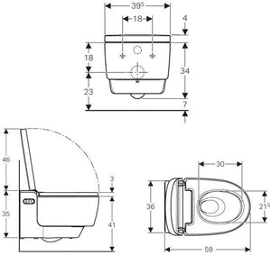 Chiltern Invadex | Geberit Aquaclean Mera Comfort Rimless Wall Hung Shower Toilet | A Stylish Shower Toilet with WhirlSpray Technology and Deluxe Features for Ultimate Luxury diagram