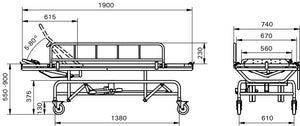 Direct Healthcare Group Handicare Swimming Pool Shower Trolley illustration of dimensions