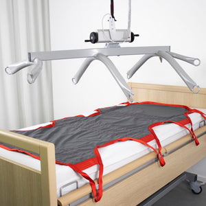 Etac Molift Partner 255 8 point hoist bar being used with the 8 point patient sling