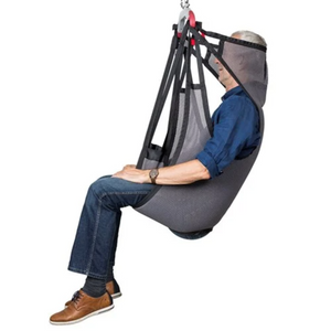 Etac | Discover comfort and flexibility with EvoSling Shadow HighBack, tailored for users requiring extra support Ideal for wheelchair transfers patient side view