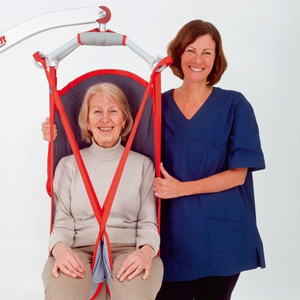 Etac | Molift RgoSling HighBack Padded Versatile Patient Handling Sling with Head and Body Support for Impaired Stability woman patient happy