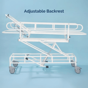 Prism Medical | Freeway Height Adjustable Shower Trolley | For Care Environments | Antimicrobial  with adjustable back rest