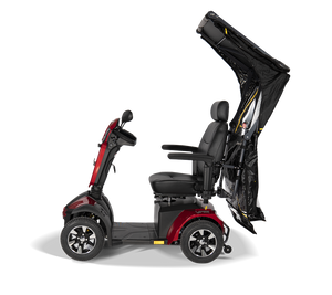 Scooterpac Universal Foldaway mobility scooter Canopy. automated Rain protection opening up over a scooter