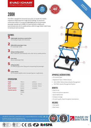 Evac+Chair 200H Evacuation Chair For Horizontal Evacuation data sheet