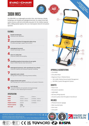 Evac+Chair 300H Mk5 Lightweight Mobile Evacuation Chair data sheet 