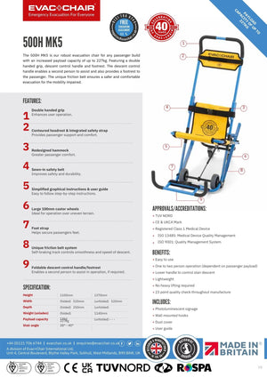 Evac+Chair 500H MK5 Heavy Duty Mobile Evacuation Chair data sheet