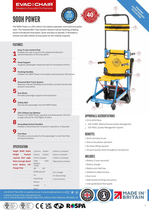 Evac+Chair 900H Lithium Battery Mobile Evacuation Chair data sheet