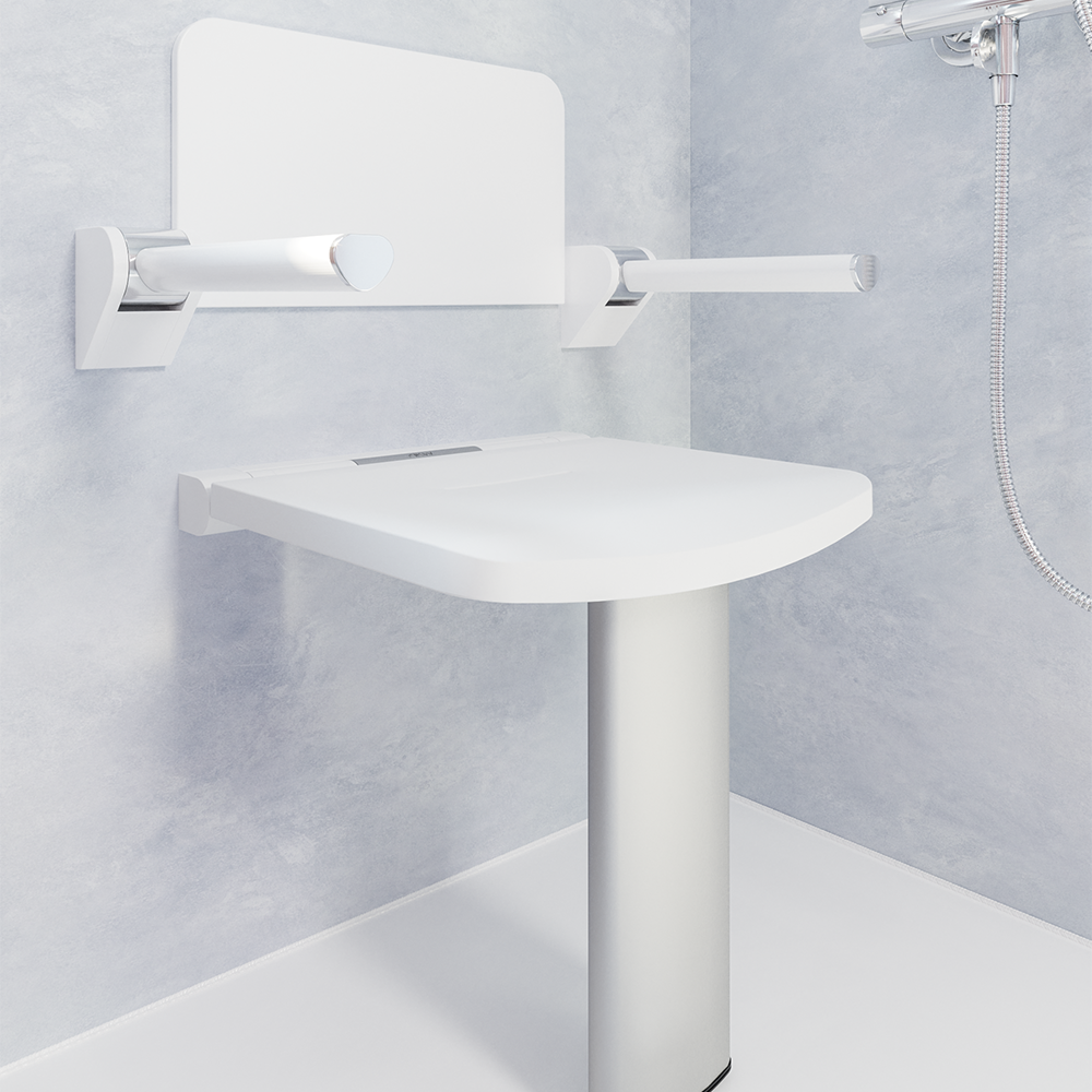 AKW Onyx Shower Seat with Back and Arms White