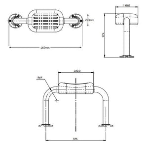 AKW PU Padded Back Rest Rail Technical Drawing