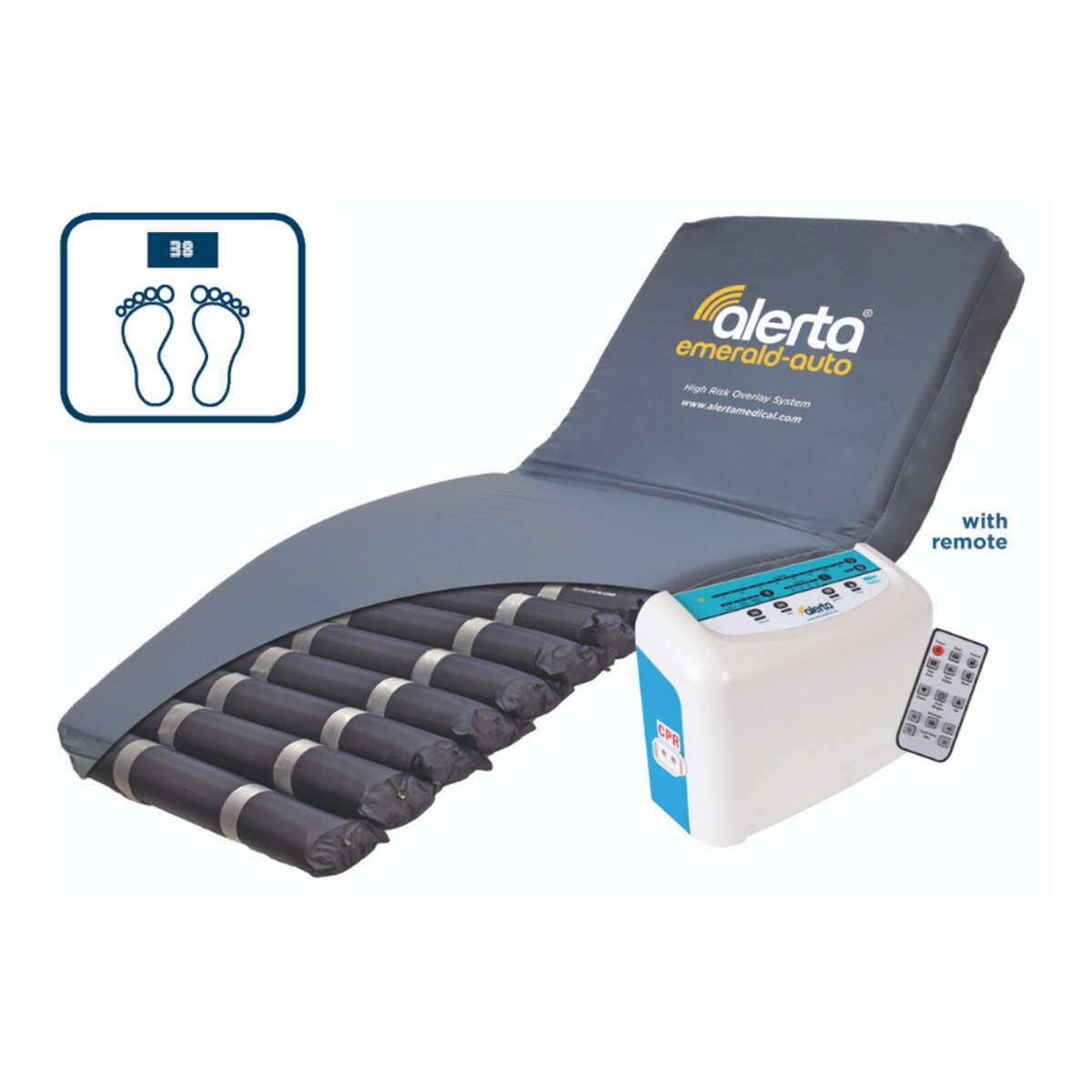 Alerta Emerald Auto, Advanced Auto Weight Sensing Overlay Pressure Mattress System Ulcer Prevention. Electric with remote control