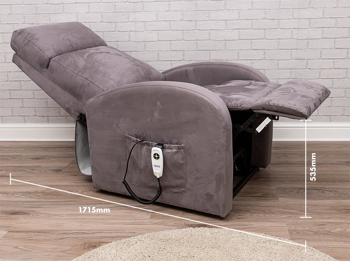 Dove grey Aidapt Daresbury Rise and Recline Chair | Electric Recliner Chair for the Elderly and Disabled reclined dimensions
