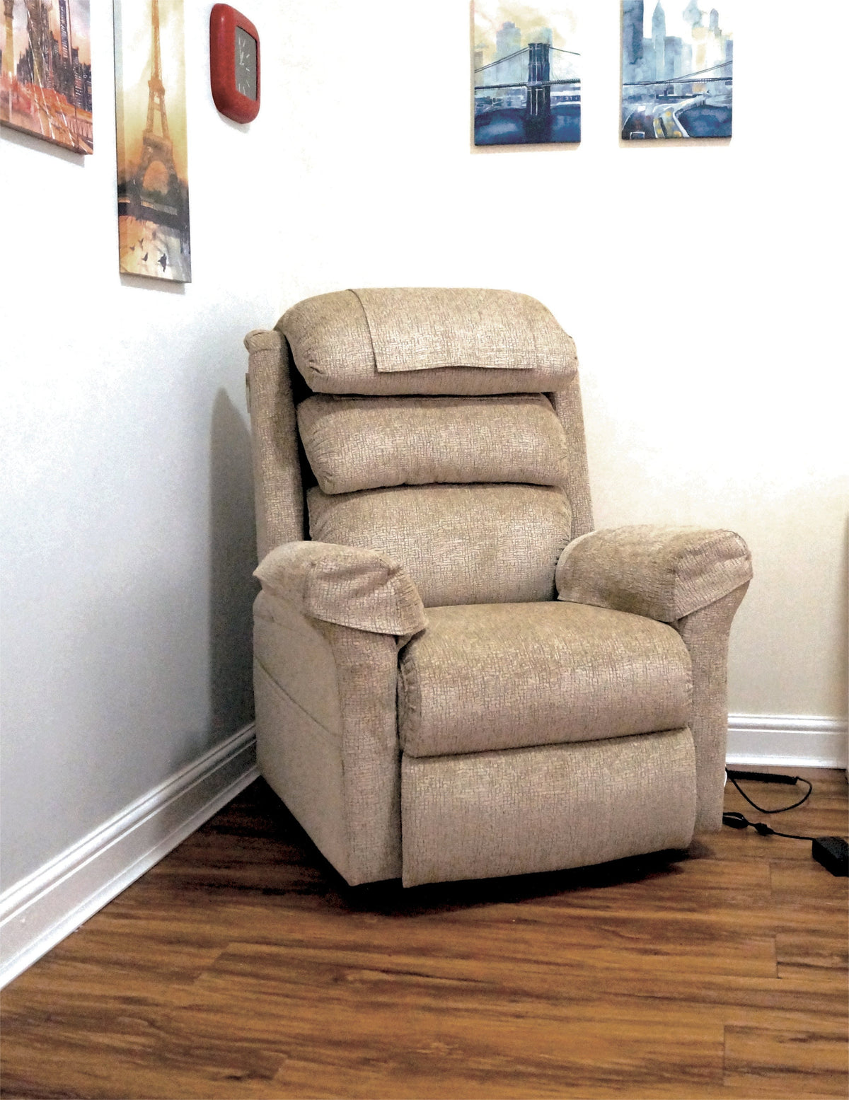 Oat Aidapt Ecclesfield Series Wall Hugging Rise &amp; Recline, Chenille Material Recliner Chair for Elderly and Disabled in corner of a room