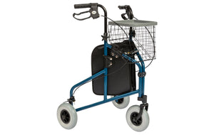 Alerta Three-Wheel Lightweight Walker with Basket, Tray & Bag with basket