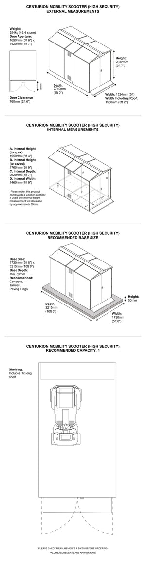 Dimensions and specifications on the Asgard Mobility Scooter Storage Shed. Secure Scooter Garage Protection Against Theft and Weather