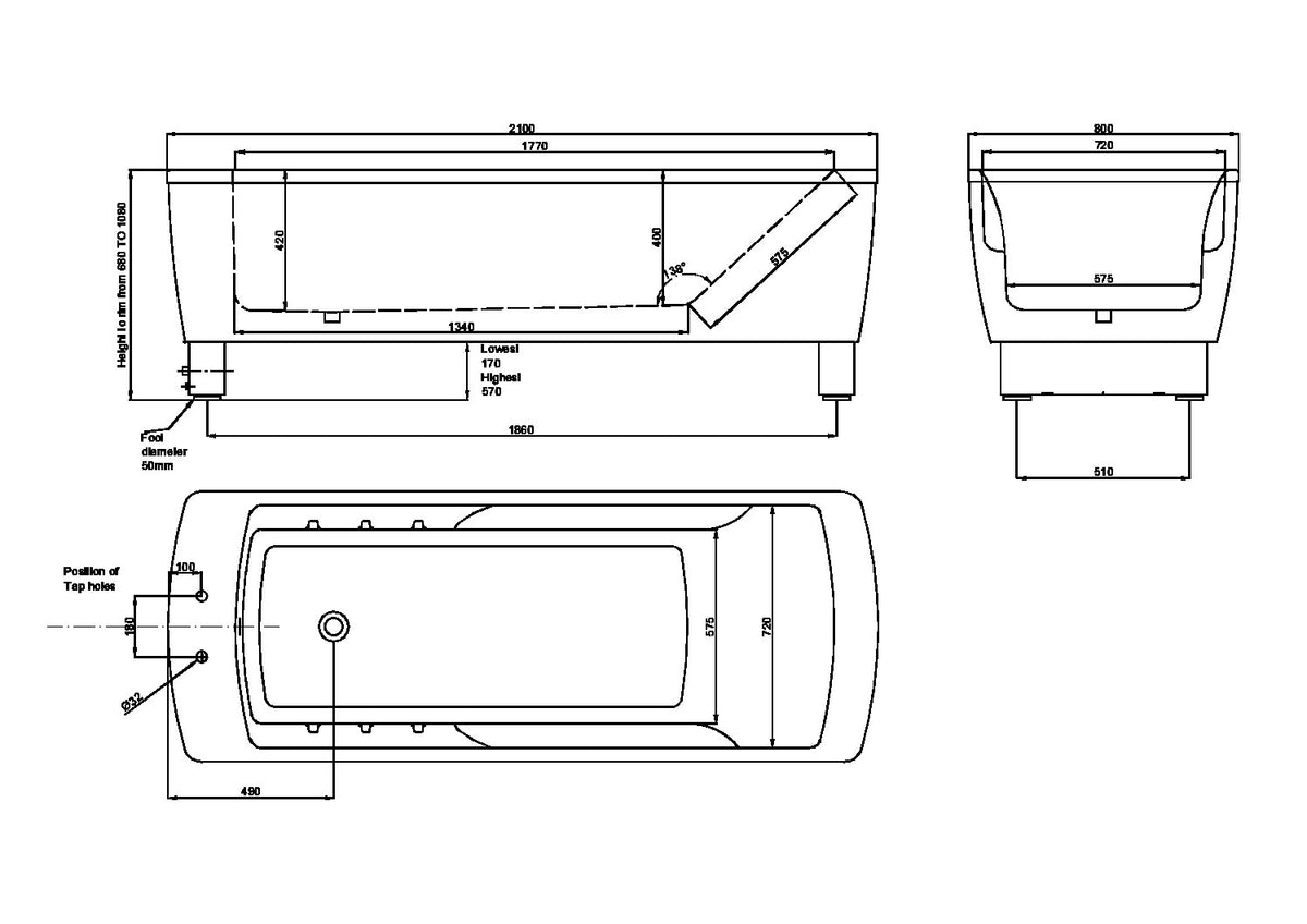 Astor Bannerman Avero Comfort S Bariatric Bath illustrated specifications