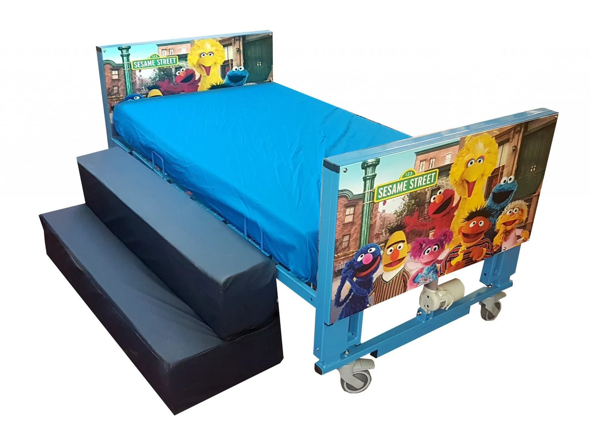 Centrobed Quoddy Paediatric Profiling Bed with a sesame street artwork