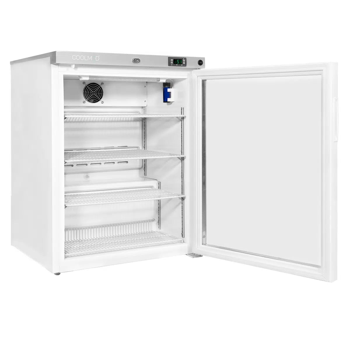 Coolmed 145L RTS Cabinet Medical Fridge glass door opened facing right