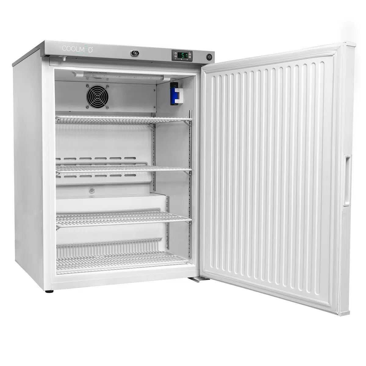 Coolmed 145L RTS Cabinet Medical Fridge solid door opened facing right