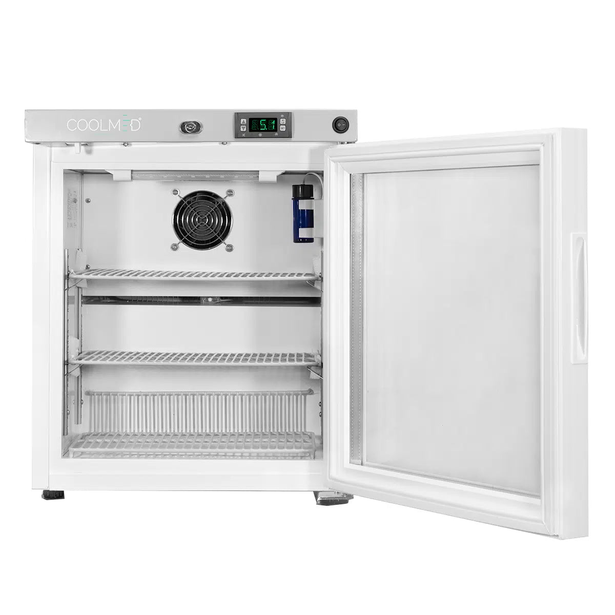 Coolmed 29L RTS Cabinet Medical Fridge glass door opened front view