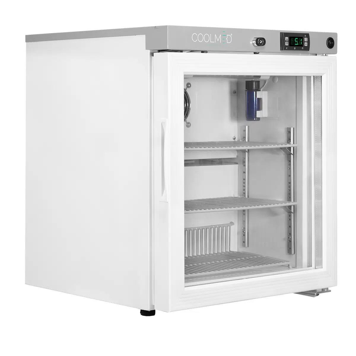 Coolmed 29L Small Medical Refrigerator glass door facing right closed