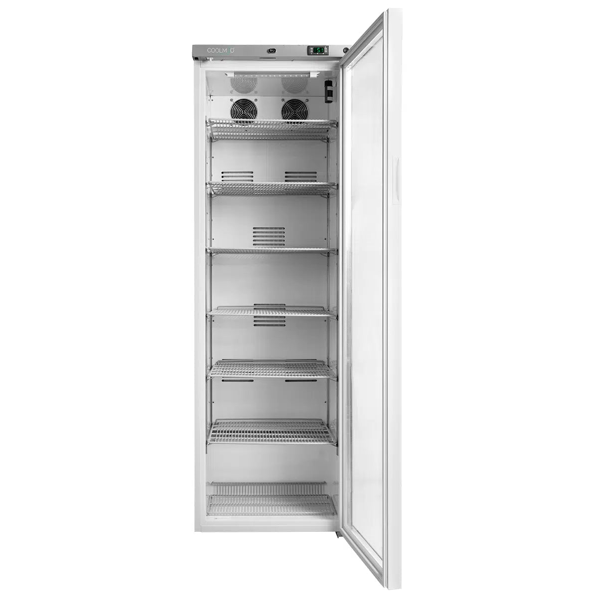 Coolmed 400L Large Medical Refrigerator glass door front view opened