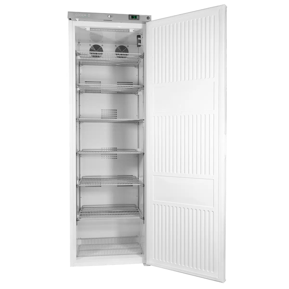 Coolmed 400L Large Medical Refrigerator solid door front view opened