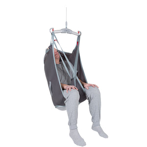 Direct Healthcare Group  High Back Sling polyester front view with patient hoisted 