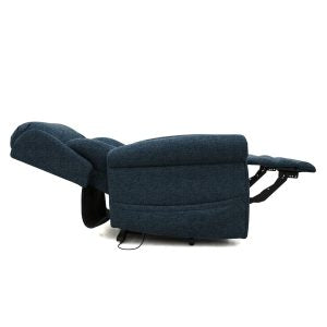 Dallux Nevis Riser Recliner Denim in a lay flat position
