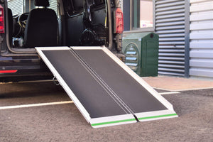 Enable Access Aerolight Max Portable Wheelchair Ramp in use on car bumper 