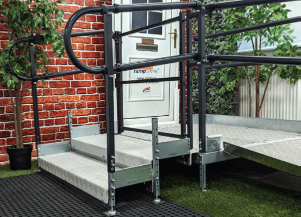 Enabie Access Step Kits for Welcome Portable Platform - Regular Easy Super Easy Tread with double handrails and bowed edge