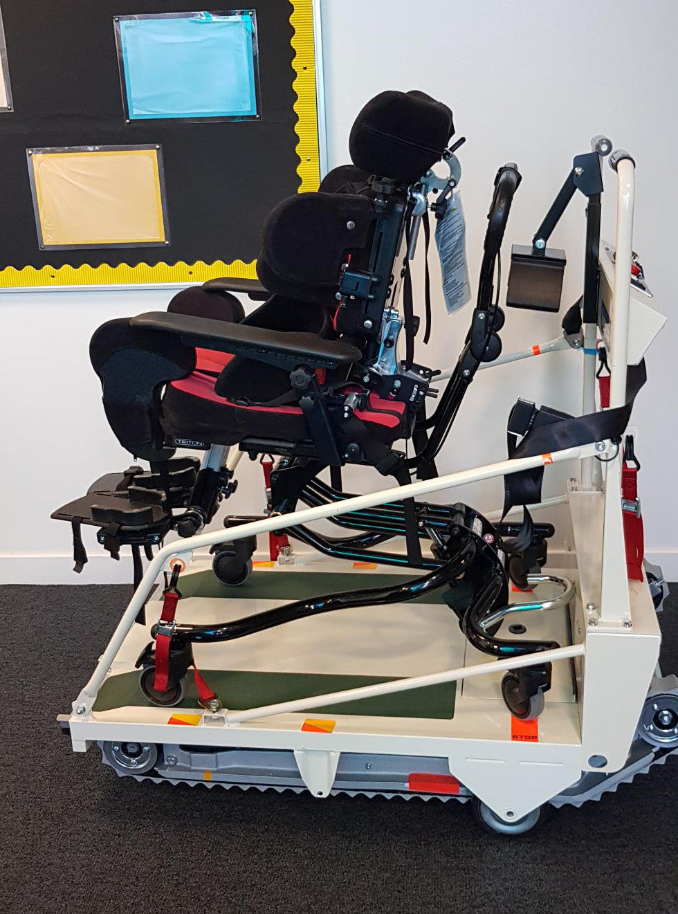 Evaccess Sunwa SUPER TRAC TRE-52 Powered Stair Climber with a wheelchair on it