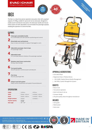 Evac+Chair IBEX Spiral Staircase Ascent and Descent Mobile Evacuation Chair Data Sheet 