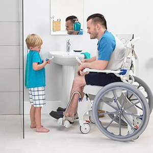 Invacare | Ocean Ergo XL Shower Chair Commode Height-Adjustable, Ergonomic Design for Enhanced Comfort and Independence  self propel patient view