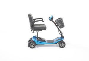 Blue Motion Healthcare Lithilite Pro, lightweight lithium battery Mobility Scooter side view swivel chair folding steering column