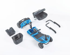 Blue Motion Healthcare Lithilite Pro, lightweight lithium battery Mobility Scooter side view swivel chair dismantled